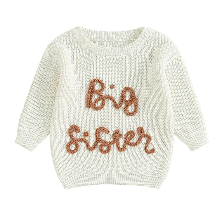 Big Sister Knitted Toddler Sweater - Wearebambino - Beige - 12 - 18 M - Big Sister Knitted Toddler Sweater