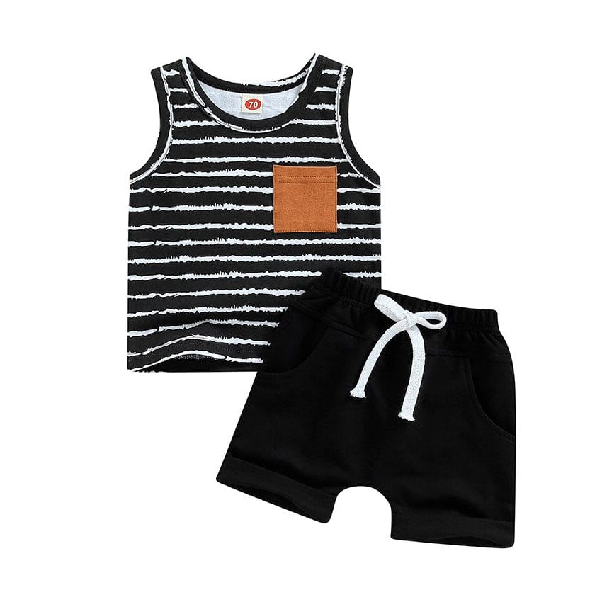 Black Shorts Striped Top Baby Set - Wearebambino - 3 - 6 M - Black Shorts Striped Top Baby Set