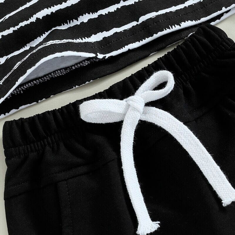 Black Shorts Striped Top Baby Set - Wearebambino - 3 - 6 M - Black Shorts Striped Top Baby Set