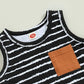 Black Shorts Striped Top Baby Set - Wearebambino - 3 - 6 M - Black Shorts Striped Top Baby Set