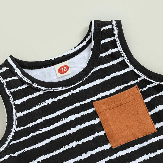 Black Shorts Striped Top Baby Set - Wearebambino - 3 - 6 M - Black Shorts Striped Top Baby Set