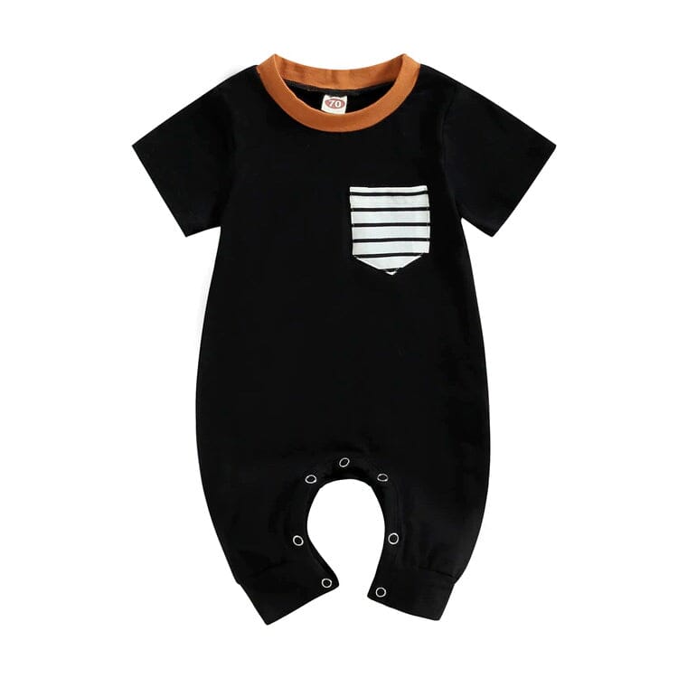 Black Striped Pocket Baby Jumpsuit - Wearebambino - 0 - 3 M - Black Striped Pocket Baby Jumpsuit