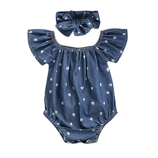 Blue Hearts Baby Romper - Wearebambino - 3 - 6 M - Blue Hearts Baby Romper