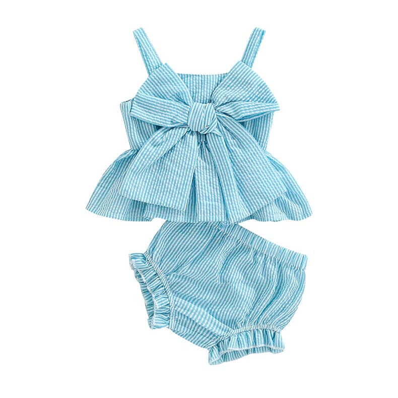 Blue Striped Big Bow Baby Set - Wearebambino - 0 - 3 M - Blue Striped Big Bow Baby Set