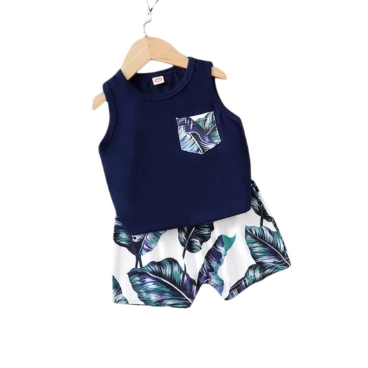 Boho Chic Tank & Leafy Shorts set - Wearebambino - Blue - 12 - 18 M - Boho Chic Tank & Leafy Shorts set