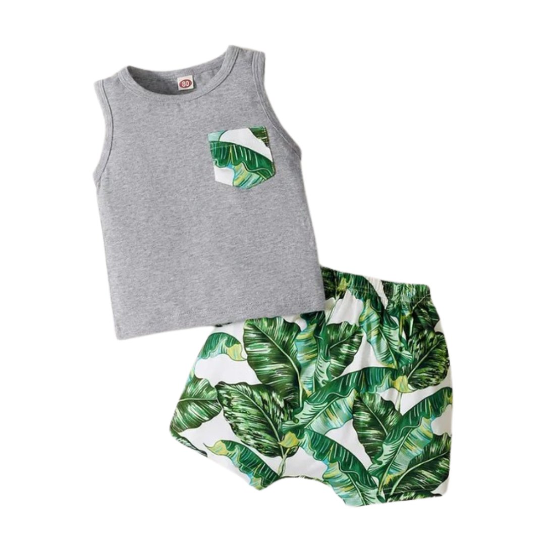 Boho Chic Tank & Leafy Shorts set - Wearebambino - Grey - 12 - 18 M - Boho Chic Tank & Leafy Shorts set