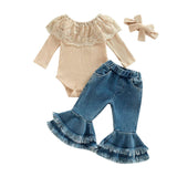 Boho Flared Jeans Baby Set - Wearebambino - 3 - 6 M - Boho Flared Jeans Baby Set