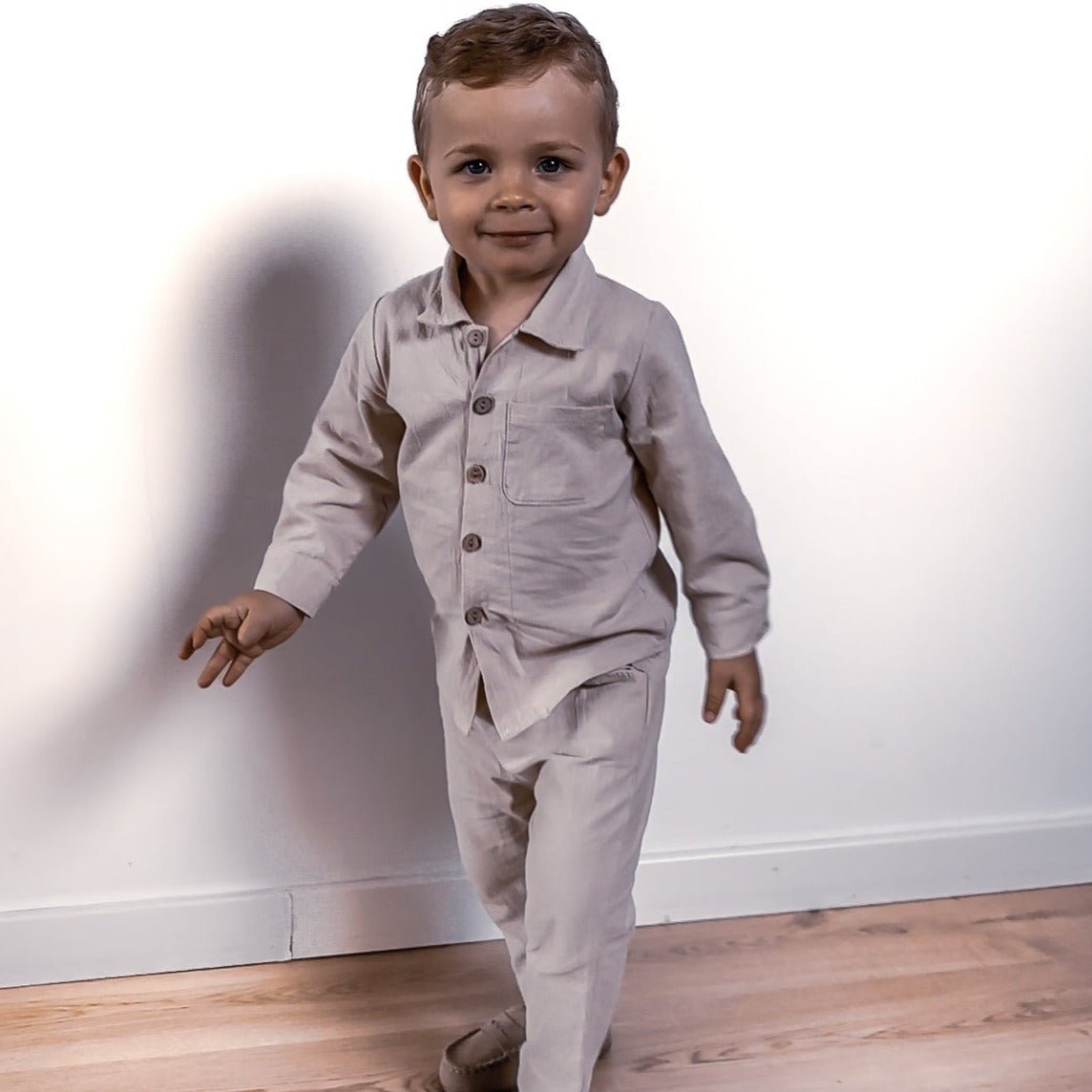 Boys' Cotton - Linen Casual Suit - Wearebambino - Beige - 12 M - Boys' Cotton - Linen Casual Suit