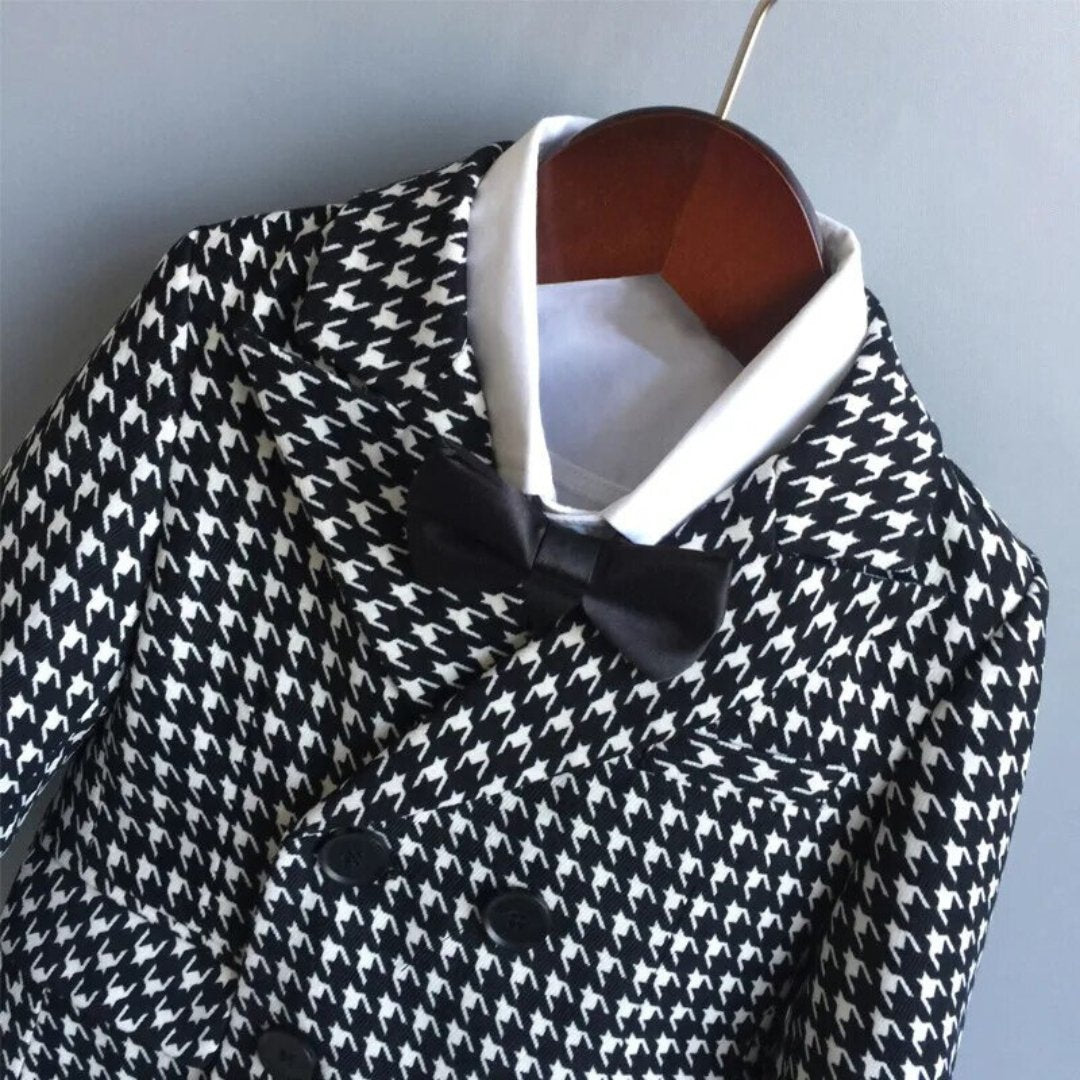 Boys' Houndstooth Formal Suit - Wearebambino - Blazer - Pants - Bowtie - 12 M - Boys' Houndstooth Formal Suit