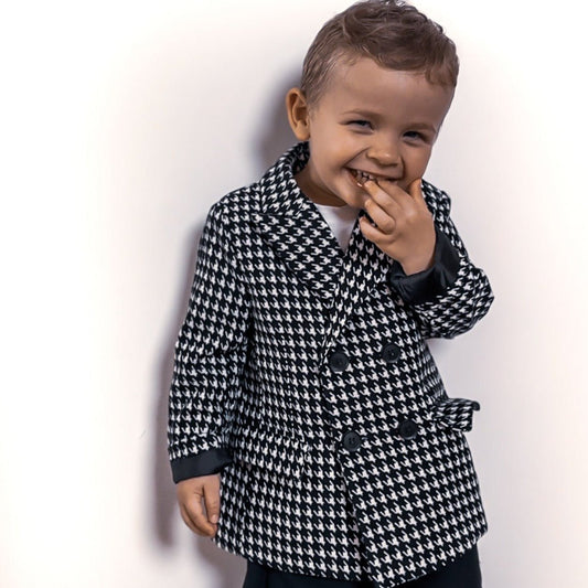 Boys' Houndstooth Formal Suit - Wearebambino - Blazer - Pants - Bowtie - 12 M - Boys' Houndstooth Formal Suit