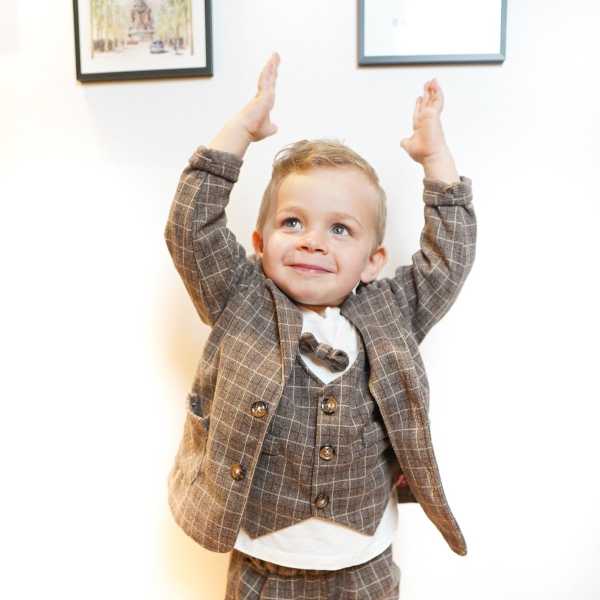 Boys' Plaid 3PCs Casual Suit - Spring/Autumn - Wearebambino - Brown - 12 M - Boys' Plaid 3PCs Casual Suit - Spring/Autumn