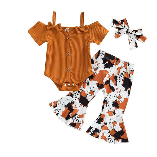 Brown Flared Cowgirl Baby Set - Wearebambino - 3 - 6 M - Brown Flared Cowgirl Baby Set