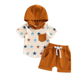 Brown Shorts Stars Hooded Baby Set - Wearebambino - 3 - 6 M - Brown Shorts Stars Hooded Baby Set