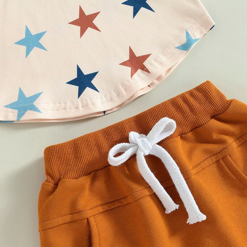 Brown Shorts Stars Hooded Baby Set - Wearebambino - 3 - 6 M - Brown Shorts Stars Hooded Baby Set