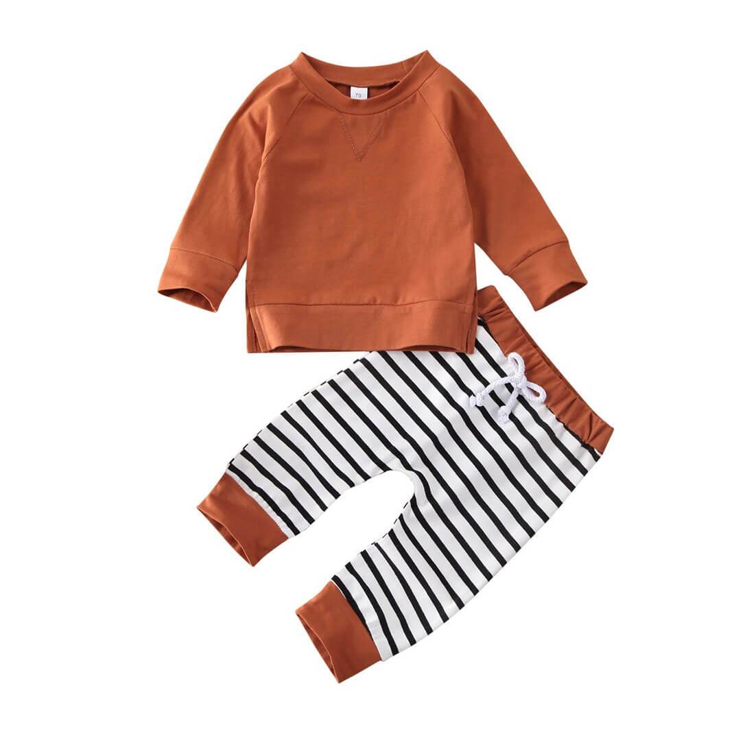 Brown Striped Baby Set - Wearebambino - 3 - 6 M - Brown Striped Baby Set