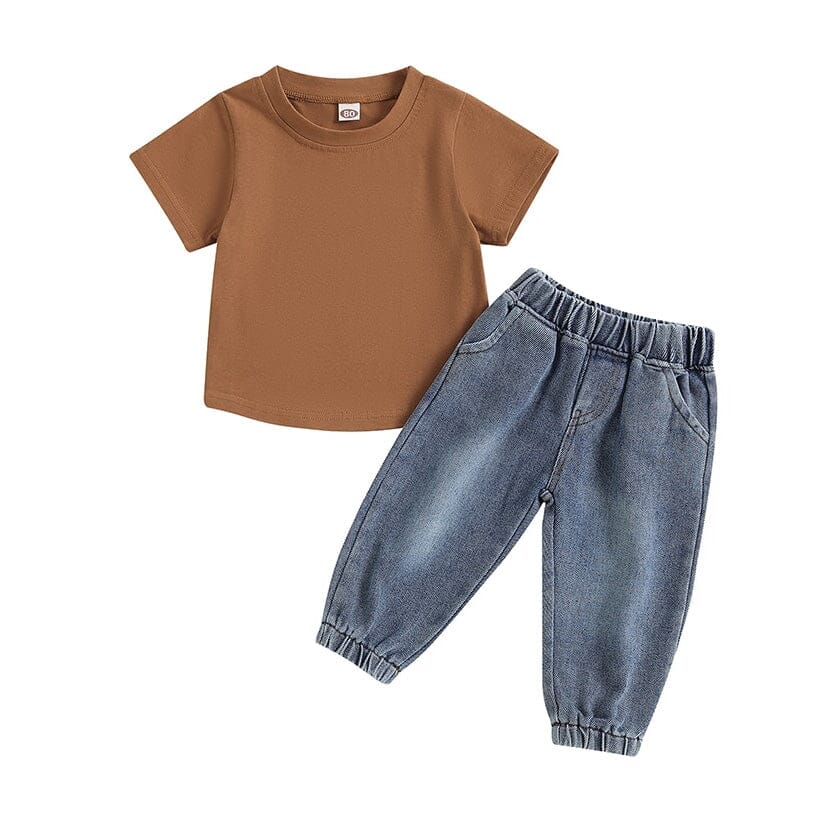 Brown Tee Jeans Toddler Set - Wearebambino - 9 - 12 M - Brown Tee Jeans Toddler Set