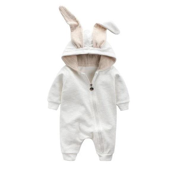 Bunny Hooded Baby Jumpsuit - Wearebambino - White - 3 - 6 M - Bunny Hooded Baby Jumpsuit