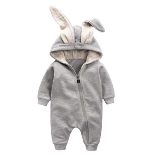 Bunny Hooded Baby Jumpsuit - Wearebambino - Gray - 3 - 6 M - Bunny Hooded Baby Jumpsuit