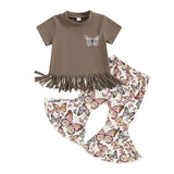 Butterfly Tassel Flared Pants Baby Set - Wearebambino - 9 - 12 M - Butterfly Tassel Flared Pants Baby Set