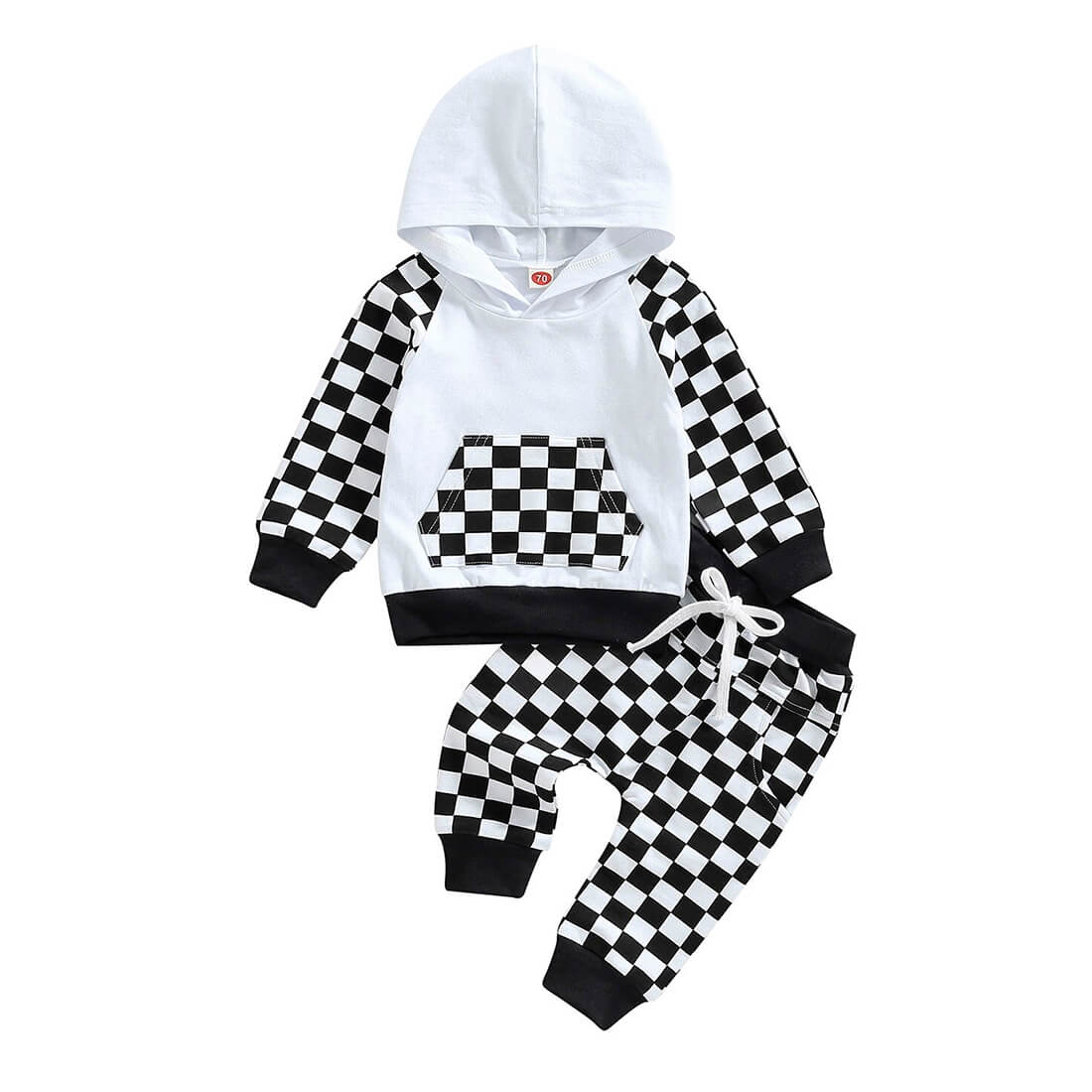 Checkered Pants Hooded Toddler Set - Wearebambino - Black - 9 - 12 M - Checkered Pants Hooded Toddler Set