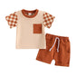 Checkered Sleeve Brown Shorts Baby Set - Wearebambino - 3 - 6 M - Checkered Sleeve Brown Shorts Baby Set