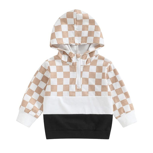 Checkered Zipper Toddler Hoodie - Wearebambino - 12 - 18 M - Checkered Zipper Toddler Hoodie