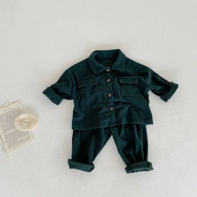 Chic Corduroy Polo Set: Trendy Toddler Duo - Wearebambino - Military Green - 18 - 24 M - Chic Corduroy Polo Set: Trendy Toddler Duo