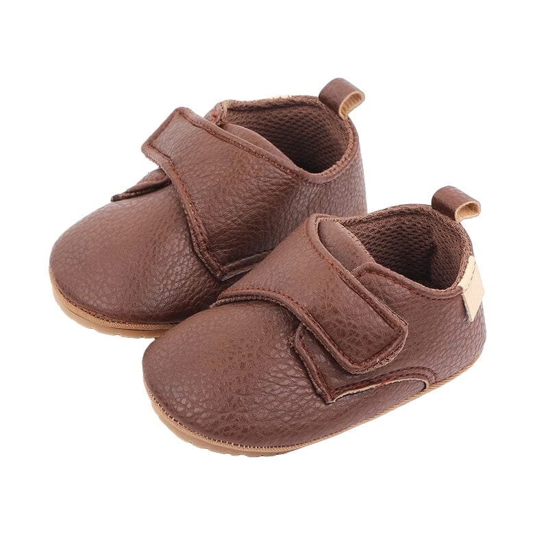 Classic Solid Velcro Baby Shoes - Wearebambino - Dark Brown - 1 - Classic Solid Velcro Baby Shoes