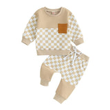 Color Block Checkered Pocket Baby Set - Wearebambino - Beige - 3 - 6 M - Color Block Checkered Pocket Baby Set