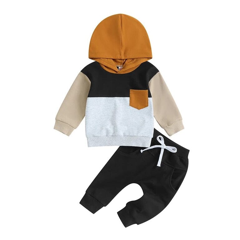 Color Block Hooded Baby Set - Wearebambino - Black - 3 - 6 M - Color Block Hooded Baby Set