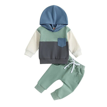 Color Block Hooded Baby Set - Wearebambino - Green - 3 - 6 M - Color Block Hooded Baby Set