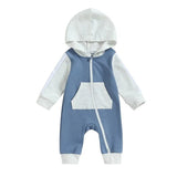 Color Block Pocket Baby Jumpsuit - Wearebambino - Blue - 0 - 3 M - Color Block Pocket Baby Jumpsuit