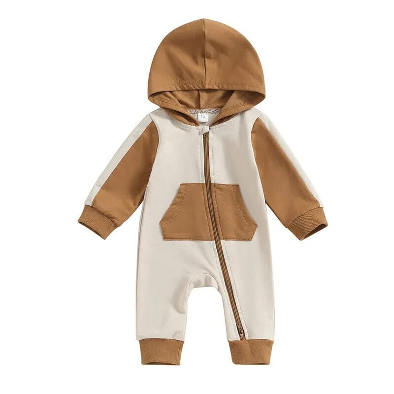 Color Block Pocket Baby Jumpsuit - Wearebambino - Brown - 0 - 3 M - Color Block Pocket Baby Jumpsuit