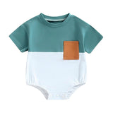 Color Block Pocket Baby Romper - Wearebambino - Blue - 0 - 3 M - Color Block Pocket Baby Romper