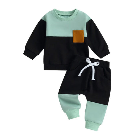 Color Block Pocket Baby Set - Wearebambino - Green - 3 - 6 M - Color Block Pocket Baby Set