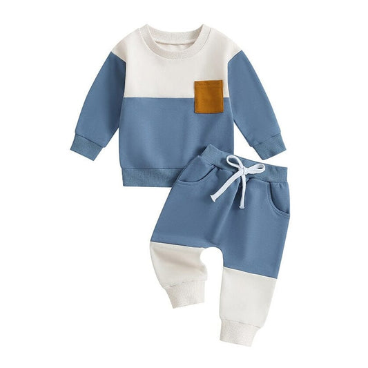 Color Block Pocket Baby Set - Wearebambino - Blue - 3 - 6 M - Color Block Pocket Baby Set