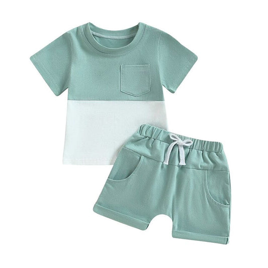 Color Block Pocket Tee Baby Set - Wearebambino - Green - 3 - 6 M - Color Block Pocket Tee Baby Set