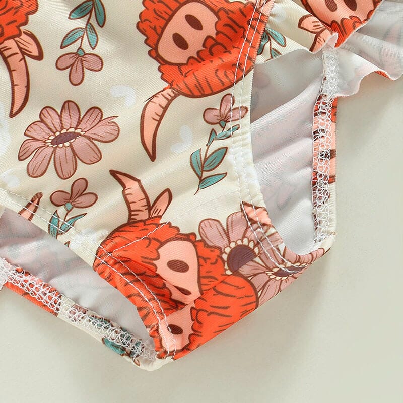 Cowgirl Floral Ruffled Baby Swimsuit - Wearebambino - 6 - 9 M - Cowgirl Floral Ruffled Baby Swimsuit