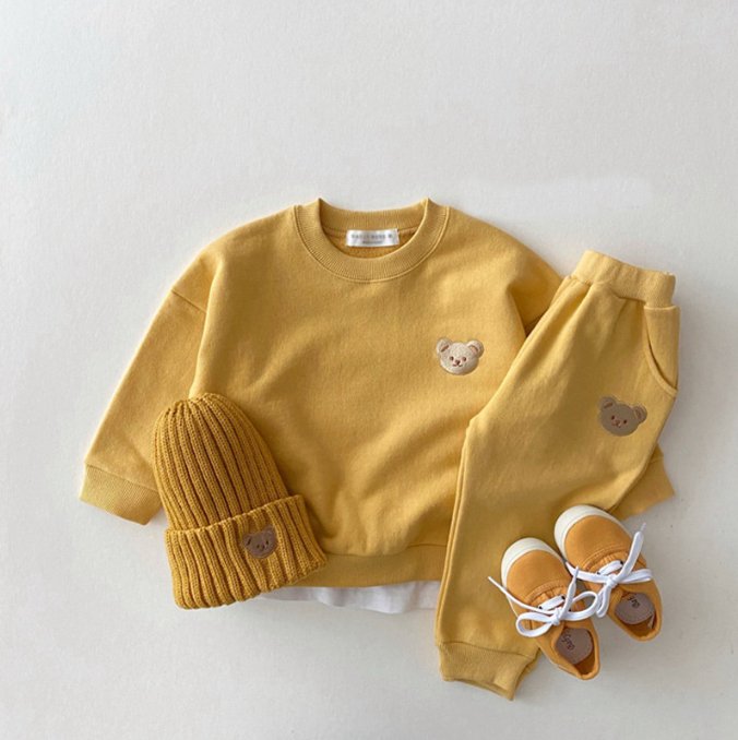 Cozy Bear Sweatshirt Set - Wearebambino - Yellow - 12 - 18 M - Cozy Bear Sweatshirt Set