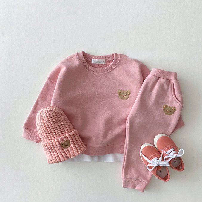 Cozy Bear Sweatshirt Set - Wearebambino - Pink - 12 - 18 M - Cozy Bear Sweatshirt Set