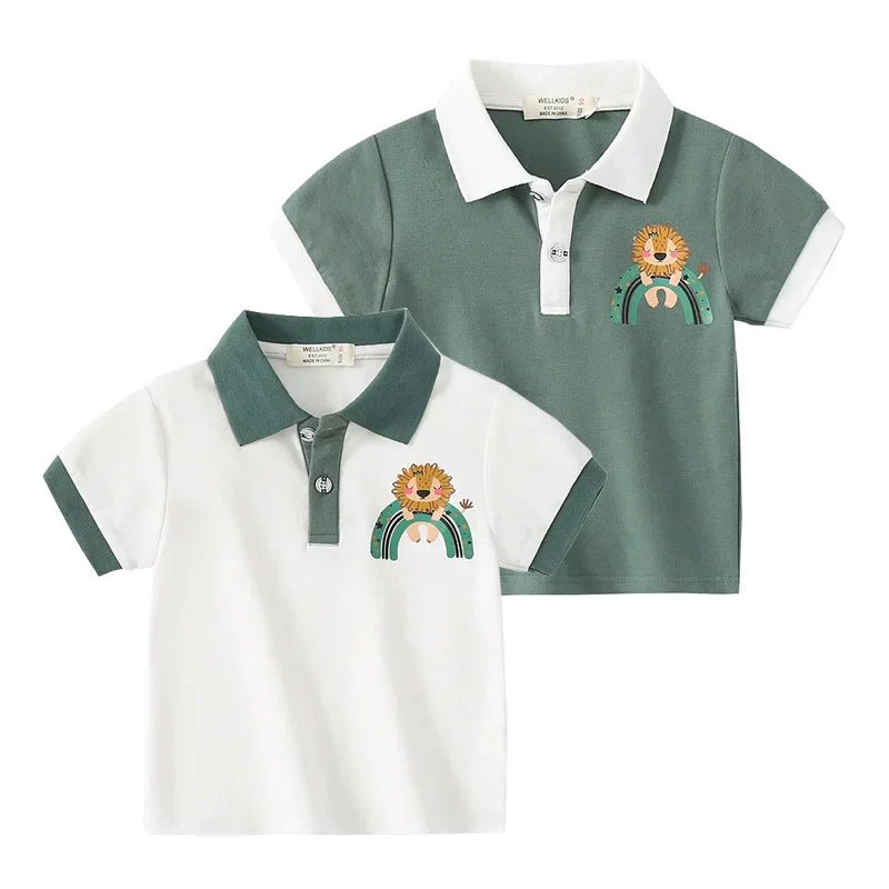 Cute Cartoon Boys' Polo Tee for Summer - Wearebambino - White - 2T - Cute Cartoon Boys' Polo Tee for Summer