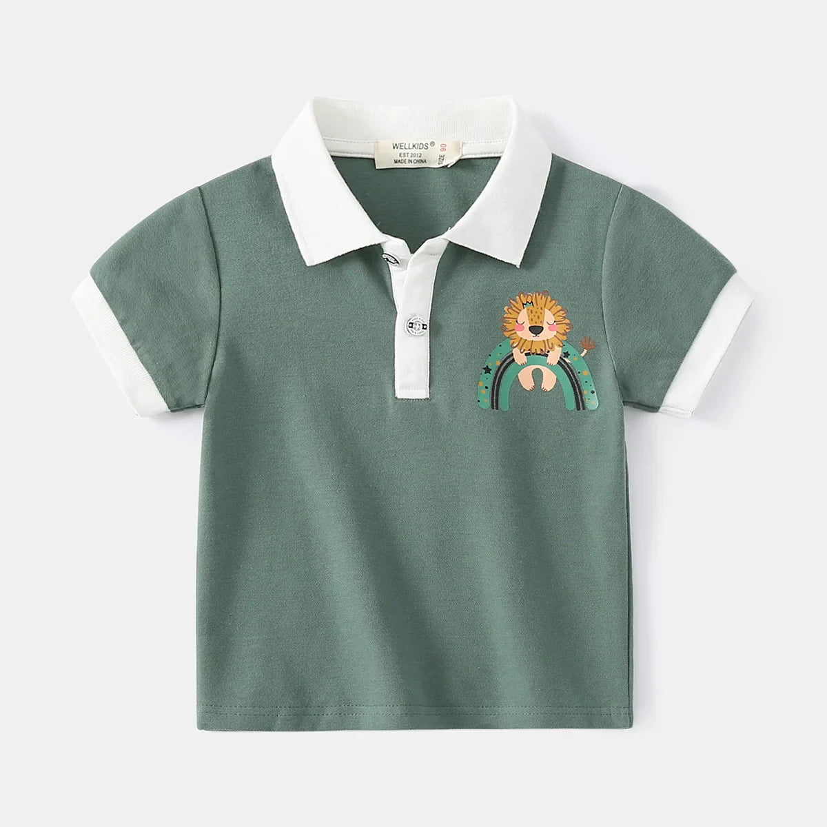 Cute Cartoon Boys' Polo Tee for Summer - Wearebambino - Green - 2T - Cute Cartoon Boys' Polo Tee for Summer