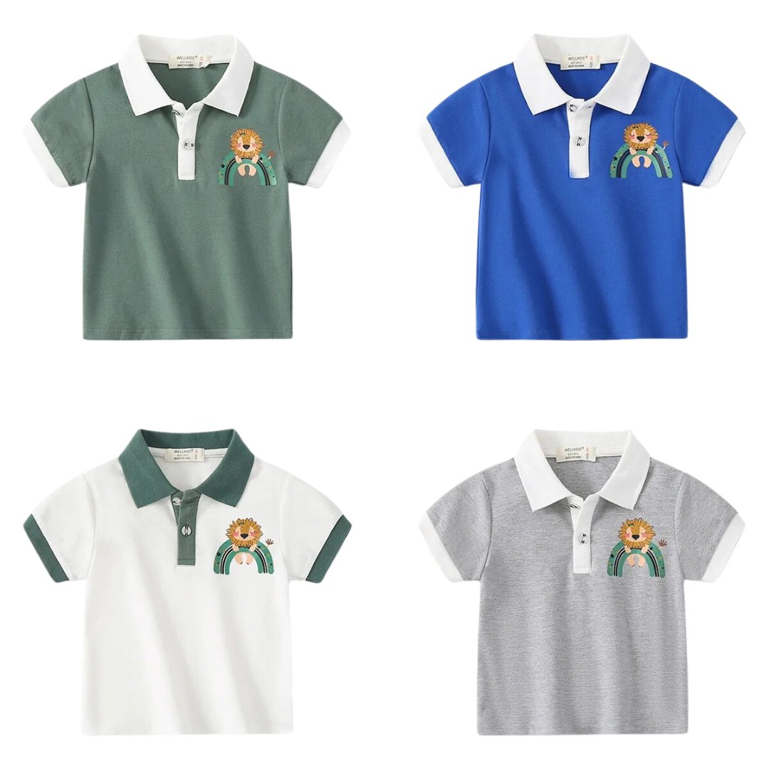 Cute Cartoon Boys' Polo Tee for Summer - Wearebambino - White - 2T - Cute Cartoon Boys' Polo Tee for Summer