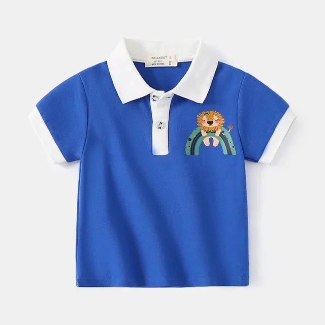 Cute Cartoon Boys' Polo Tee for Summer - Wearebambino - Blue - 2T - Cute Cartoon Boys' Polo Tee for Summer