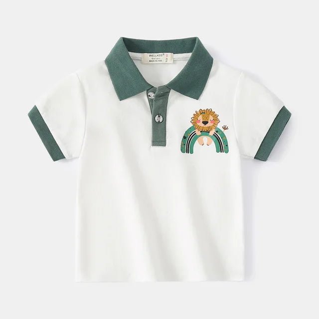 Cute Cartoon Boys' Polo Tee for Summer - Wearebambino - White - 2T - Cute Cartoon Boys' Polo Tee for Summer