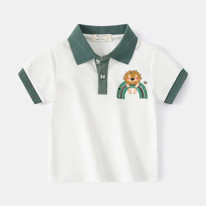 Cute Cartoon Boys' Polo Tee for Summer - Wearebambino - White - 2T - Cute Cartoon Boys' Polo Tee for Summer