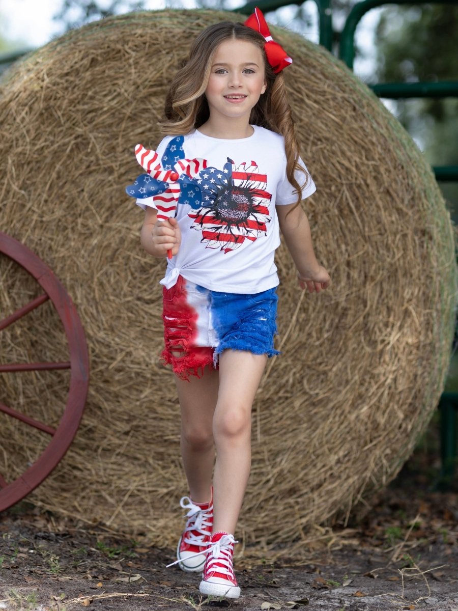 Cute In America Tie Dye Denim Shorts Set - Wearebambino - White - 2T - Cute In America Tie Dye Denim Shorts Set