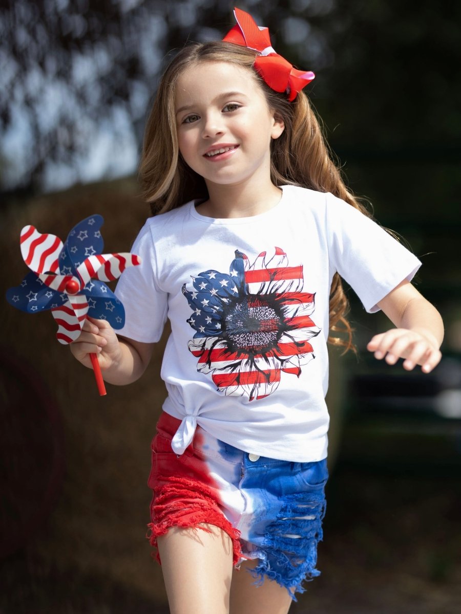 Cute In America Tie Dye Denim Shorts Set - Wearebambino - White - 2T - Cute In America Tie Dye Denim Shorts Set