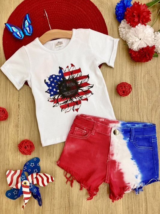 Cute In America Tie Dye Denim Shorts Set - Wearebambino - White - 2T - Cute In America Tie Dye Denim Shorts Set