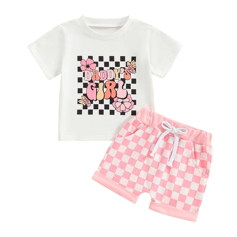 Daddy's Girl Floral Checkered Baby Set - Wearebambino - 3 - 6 M - Daddy's Girl Floral Checkered Baby Set